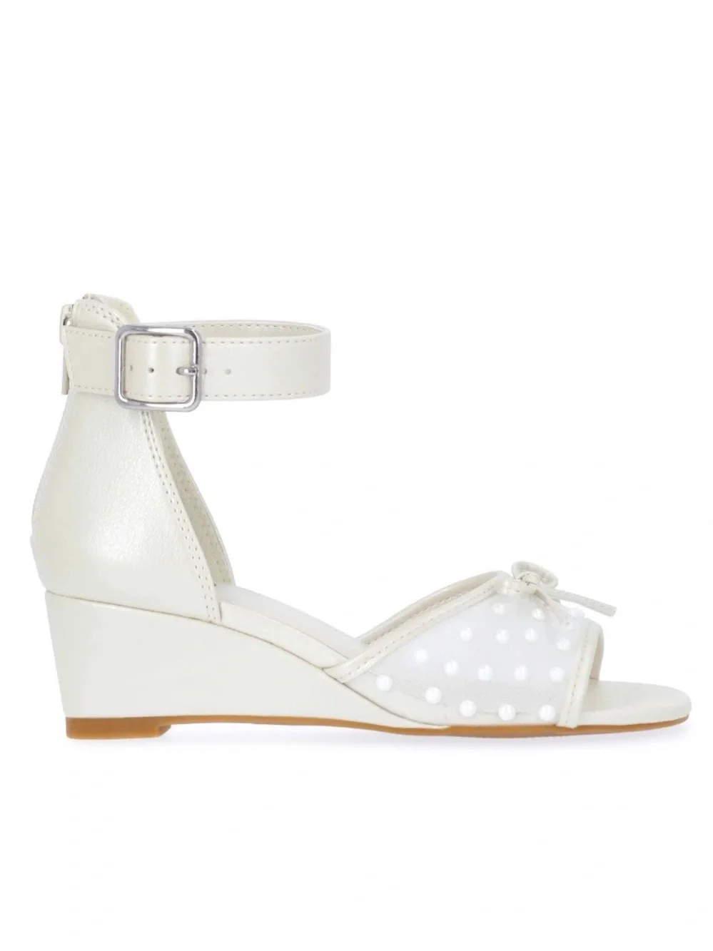 Wonder Nation Girls White Wedge Sandal Polka Dot Mesh Bow Ankle Strap size 1 NWT